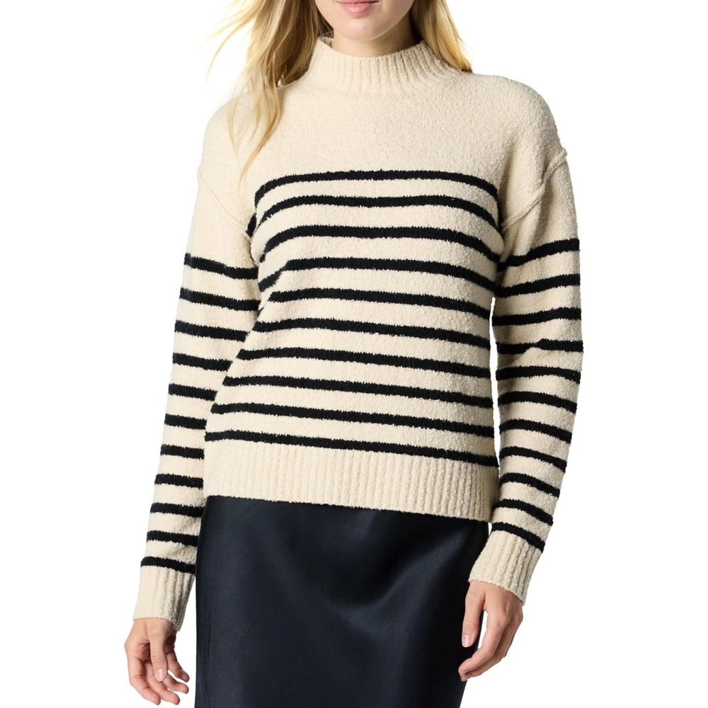 The Drop Carolina Creme Brulee Black Striped Knit Mock Neck Sweater XXL NEW‎